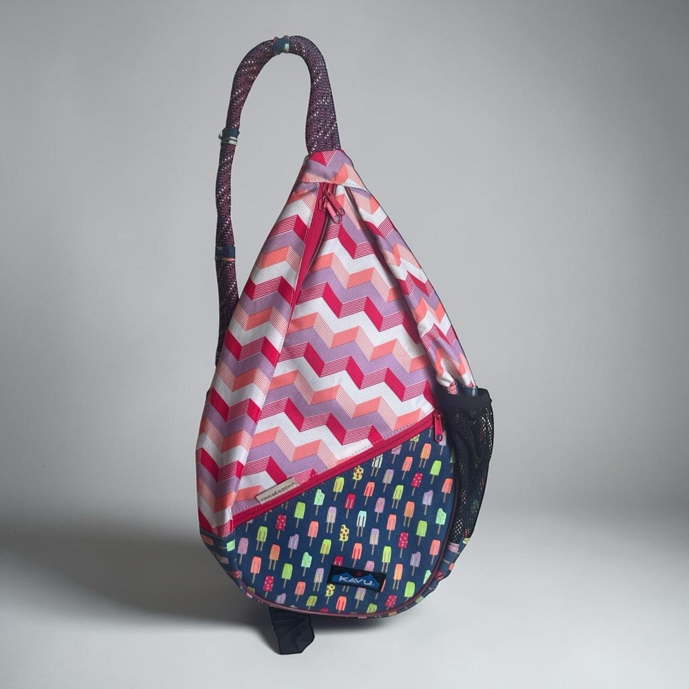 Kavu Rope Sling Bag Adjustable Strap Outdoor Travel Popsicles Chevron Purse